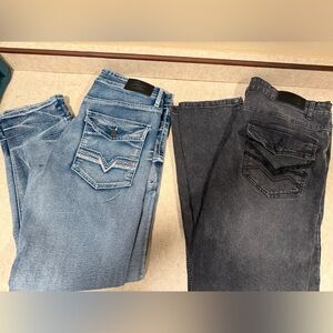 Men's Blue and Black Jeans